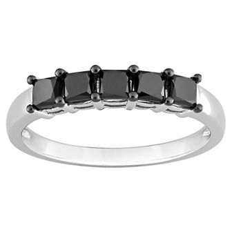 Stella Grace 14k White Gold 1 1/4 Carat T.W. Black Diamond 5-Stone Semi-Eternity Ring