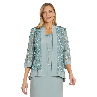Women's R&M Richards 3-Piece Jacket & Dress with Detachable Necklace