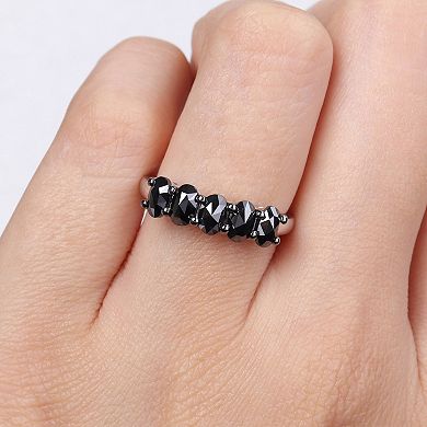 Stella Grace 14k White Gold 1 1/4 Carat T.W. Oval-Shape Black Diamond 5-Stone Ring