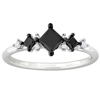 Stella Grace 14k White Gold 4/5 Carat T.W. Black & White Diamond 3-Stone Ring