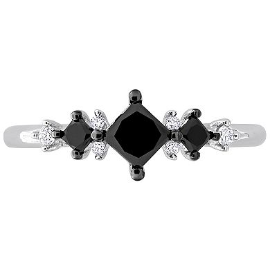 Stella Grace 14k White Gold 4/5 Carat T.W. Black & White Diamond 3-Stone Ring