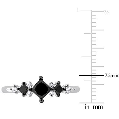 Stella Grace 14k White Gold 4/5 Carat T.W. Black & White Diamond 3-Stone Ring