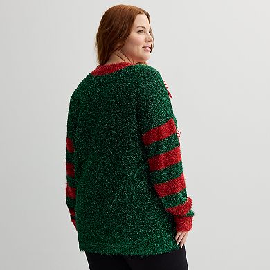 Plus Size Jollidays Festive Candy Cane Holiday Cardigan