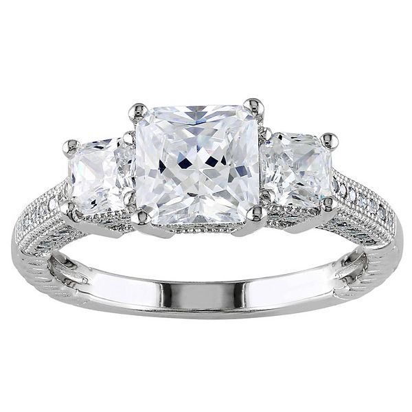 Stella Grace Sterling Silver Cubic Zirconia 3-Stone Engagement Ring - Sterling (10)