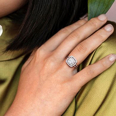 Stella Grace Sterling Silver Cubic Zirconia Double Halo Engagement Ring