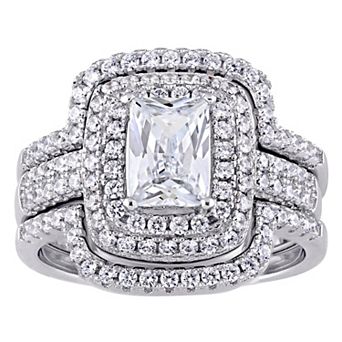 Stella Grace Sterling Silver Cubic Zirconia Halo Bridal Ring Set