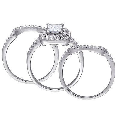 Stella Grace Sterling Silver Cubic Zirconia Halo Bridal Ring Set