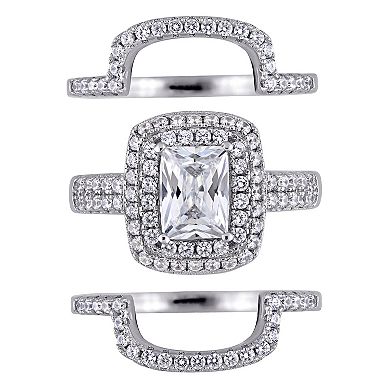 Stella Grace Sterling Silver Cubic Zirconia Halo Bridal Ring Set