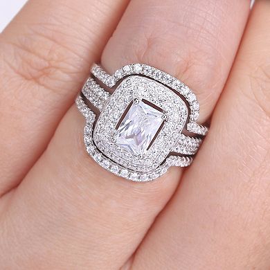 Stella Grace Sterling Silver Cubic Zirconia Halo Bridal Ring Set