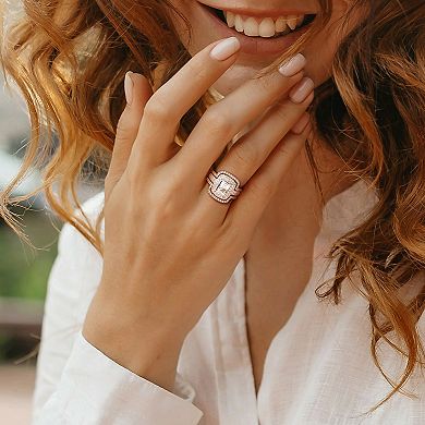 Stella Grace Sterling Silver Cubic Zirconia Halo Bridal Ring Set