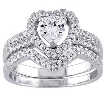 Stella Grace Sterling Silver Cubic Zirconia Heart Bridal Ring Set