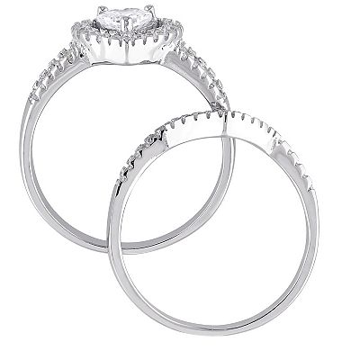 Stella Grace Sterling Silver Cubic Zirconia Heart Bridal Ring Set