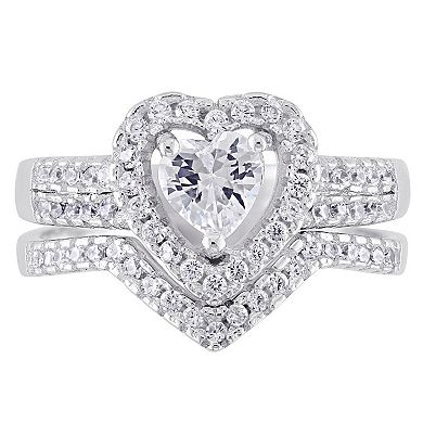 Stella Grace Sterling Silver Cubic Zirconia Heart Bridal Ring Set