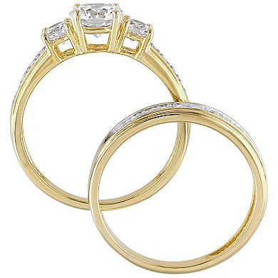Stella Grace 18k Gold Over Silver Cubic Zirconia 3-Stone Bridal Ring Set