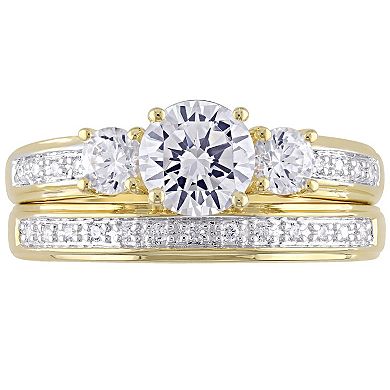 Stella Grace 18k Gold Over Silver Cubic Zirconia 3-Stone Bridal Ring Set