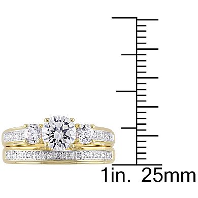 Stella Grace 18k Gold Over Silver Cubic Zirconia 3-Stone Bridal Ring Set