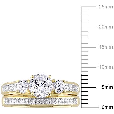 Stella Grace 18k Gold Over Silver Cubic Zirconia 3-Stone Bridal Ring Set