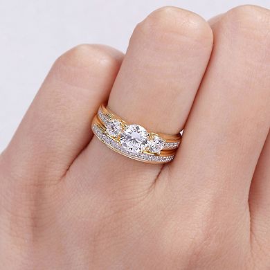 Stella Grace 18k Gold Over Silver Cubic Zirconia 3-Stone Bridal Ring Set