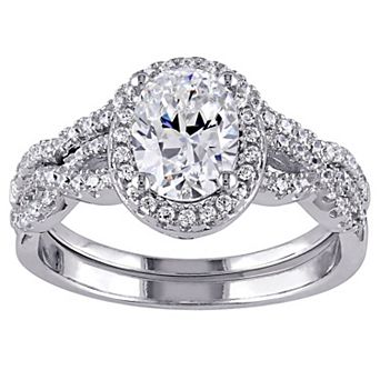 Stella Grace Sterling Silver Cubic Zirconia Oval Halo Bridal Ring Set