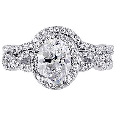 Stella Grace Sterling Silver Cubic Zirconia Oval Halo Bridal Ring Set