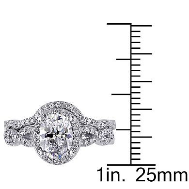 Stella Grace Sterling Silver Cubic Zirconia Oval Halo Bridal Ring Set