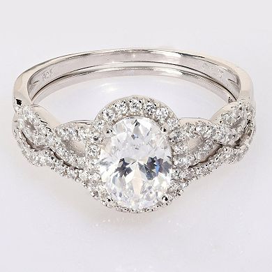 Stella Grace Sterling Silver Cubic Zirconia Oval Halo Bridal Ring Set
