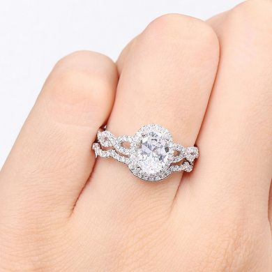 Stella Grace Sterling Silver Cubic Zirconia Oval Halo Bridal Ring Set