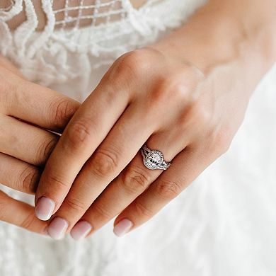 Stella Grace Sterling Silver Cubic Zirconia Oval Halo Bridal Ring Set