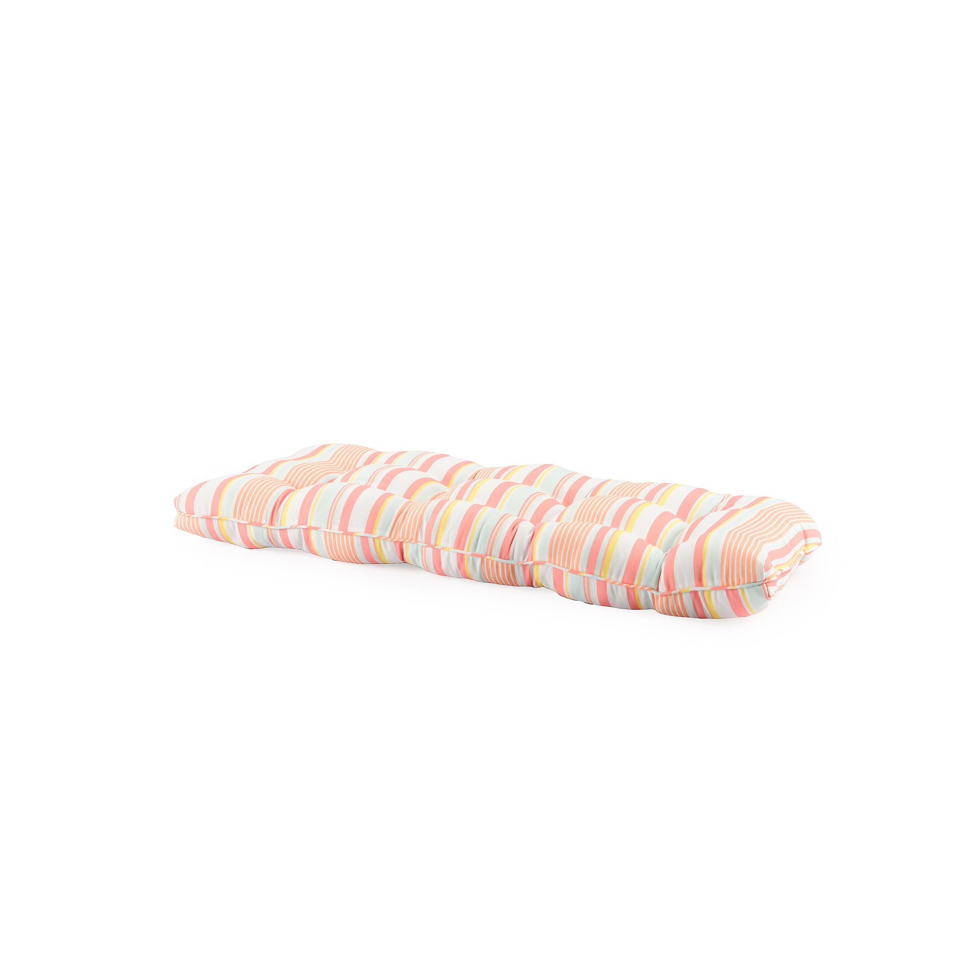 Lillian Outdoor Tufted Loveseat Settee Cushion, Beach Stripe Pink