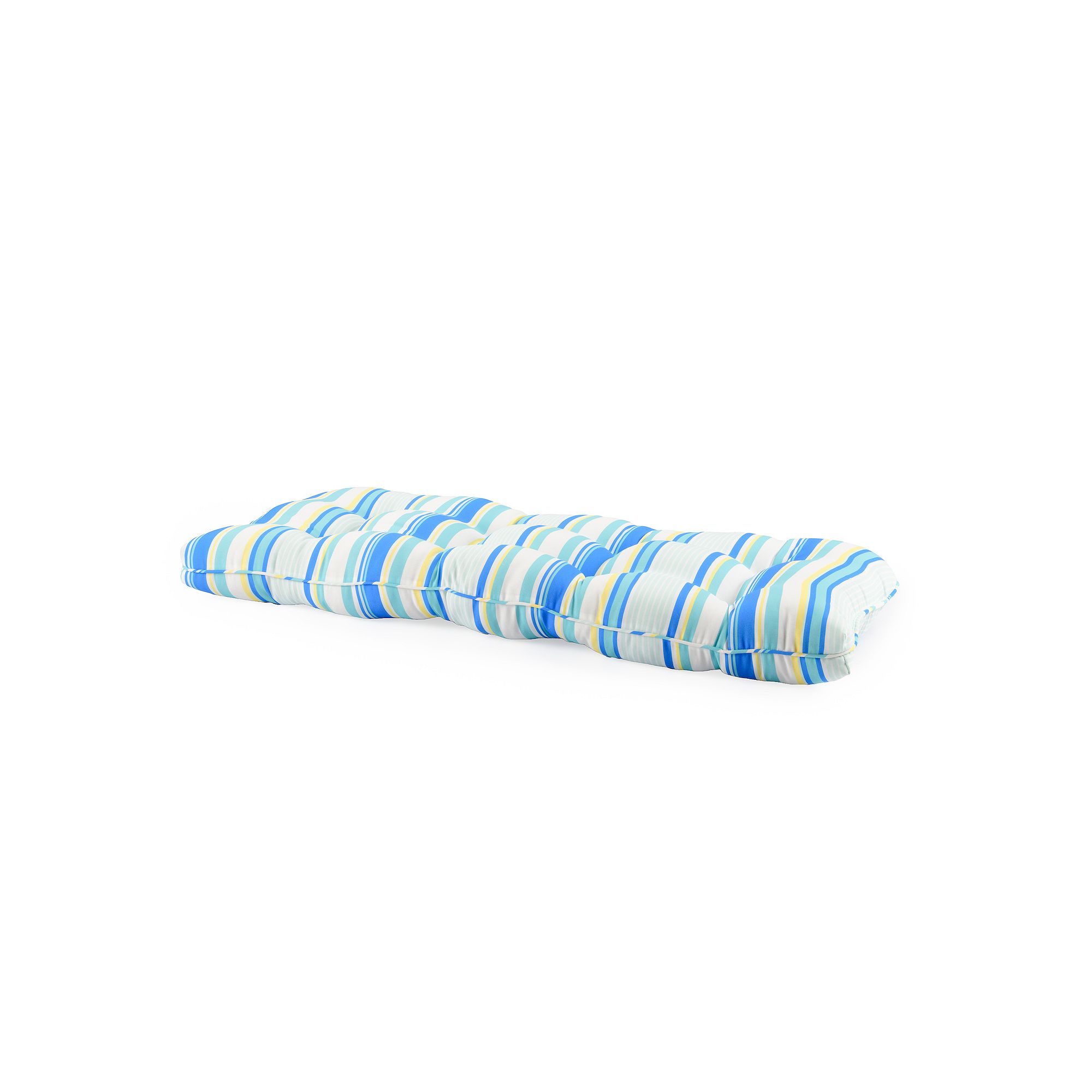 Lillian Outdoor Tufted Loveseat Settee Cushion, Beach Stripe Turquoise