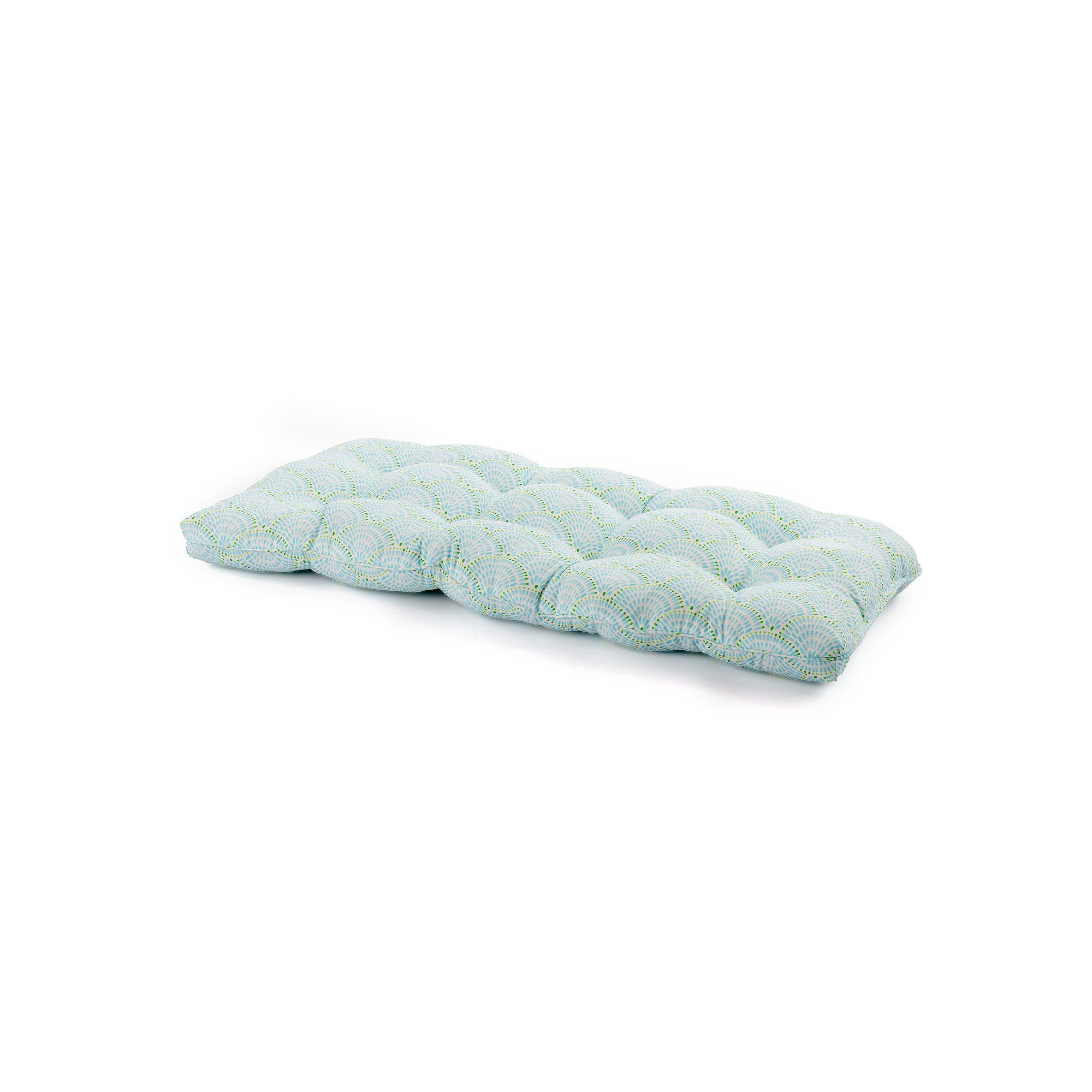Lillian Outdoor Tufted Loveseat Settee Cushion, Watercolor Shells Turquoise