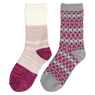 Girls Cuddl Duds Plushfill 2 Pair Pack Fairisle Crew Socks