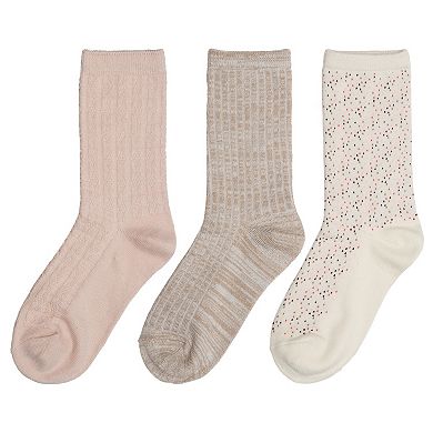 Girls Cuddl Duds Plushfill 3 Pair Pack Midweight Scattered Birdseye Crew Socks
