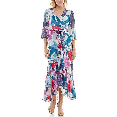 Plus Size Maison Tara Faux-Wrap Asymmetrical Ruffle Maxi Dress