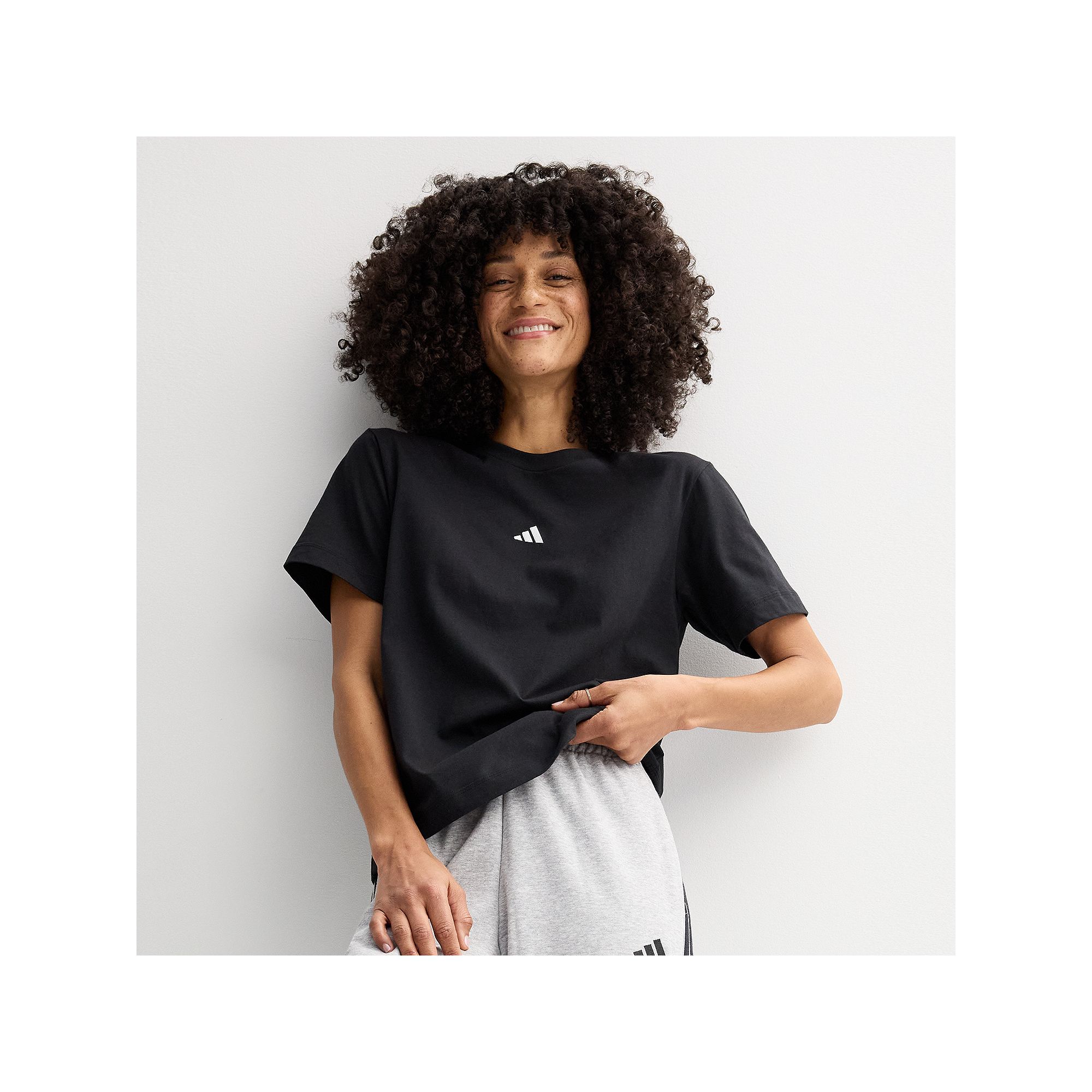Womens adidas Essentials Small Logo Cotton T-Shirt, Black