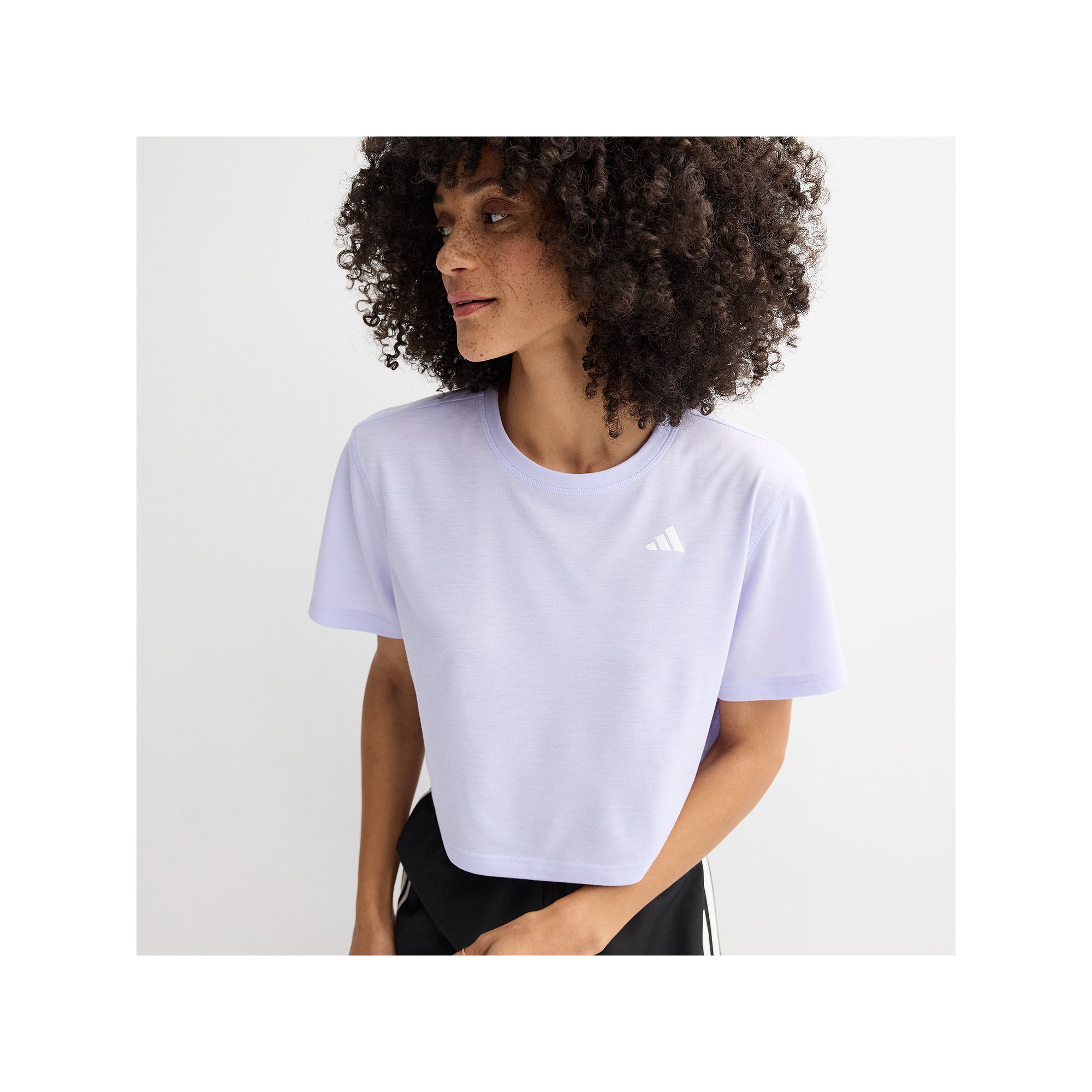 Womens adidas Essentials Boxy Cropped Training T-Shirt, Size: Medium, Purp