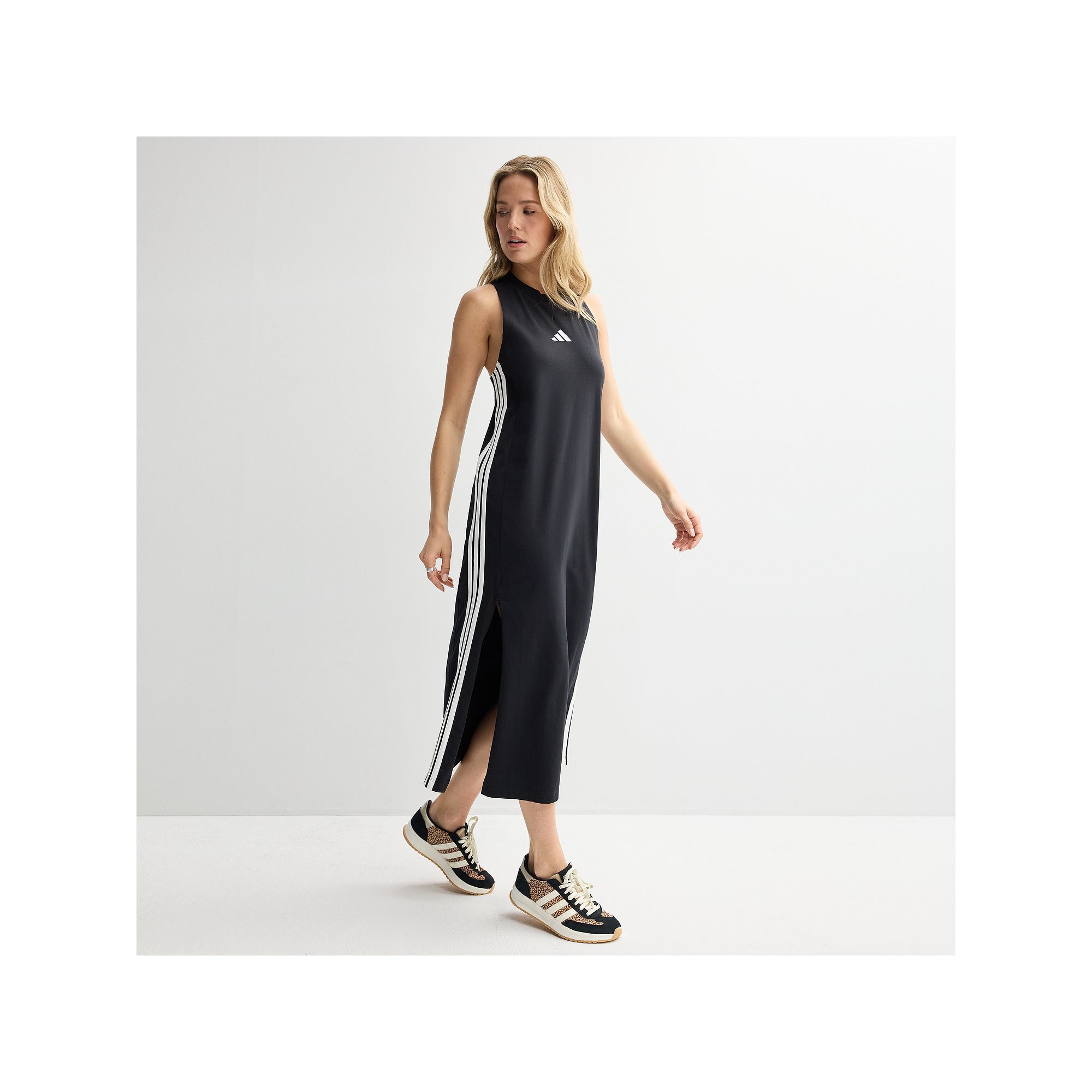 Womens adidas Essentials 3-Stripes Long Racerback Sportswear Dress, Size: 