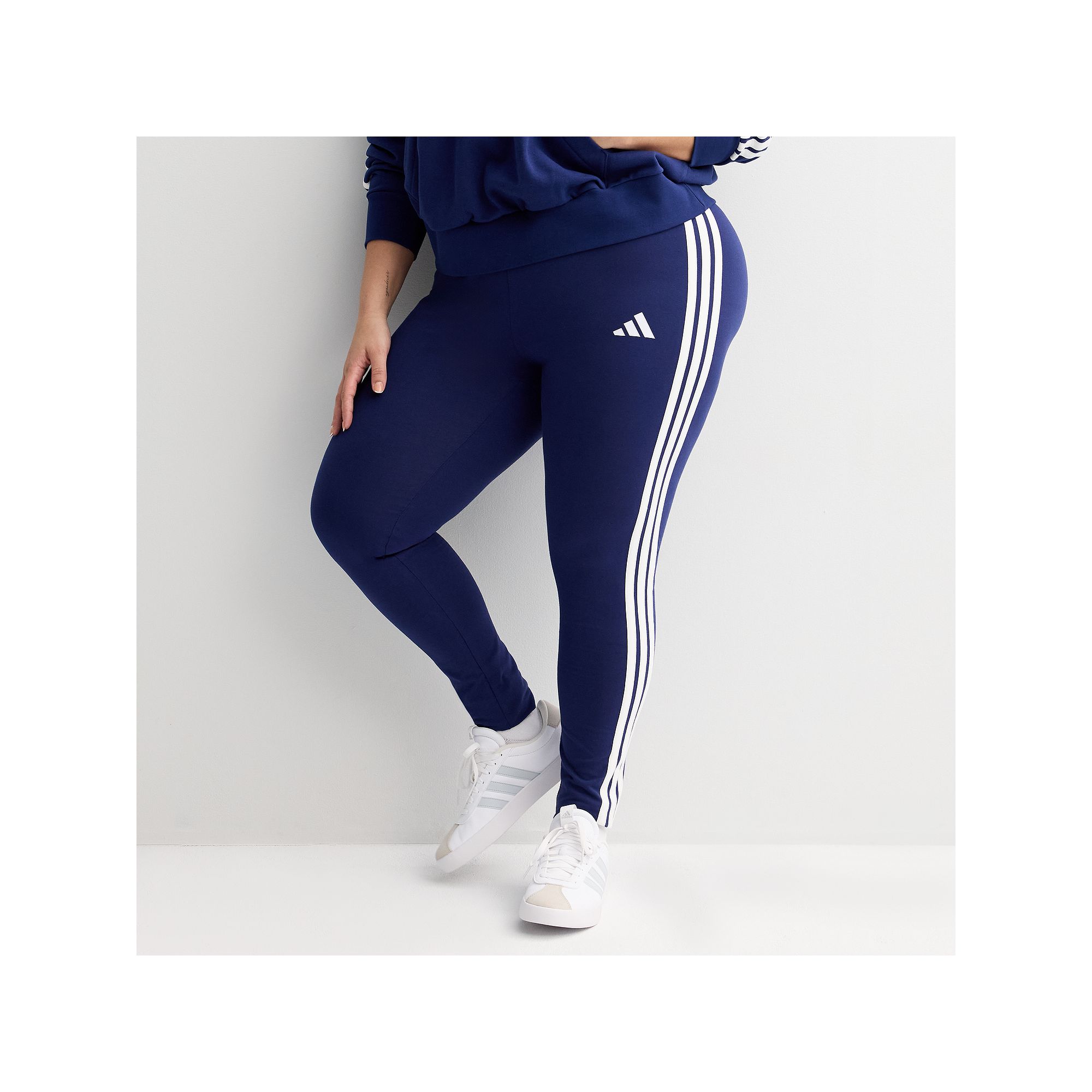 Plus Size adidas Essentials 3-Stripes Cotton Leggings, Womens, Size: 1XL, 