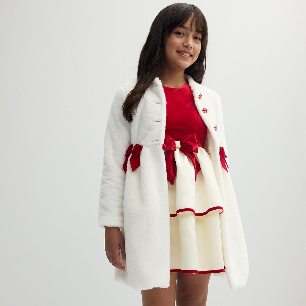 Girls 4-12 Blueberi Boulevard Faux Fur Coat Dress Set