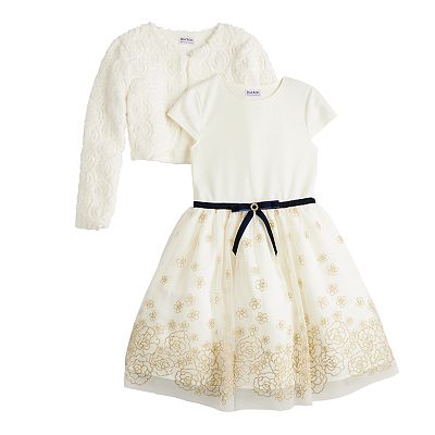 Girls 4-12 Blueberi Boulevard Rose Faux Fur Jacket & Dress Set