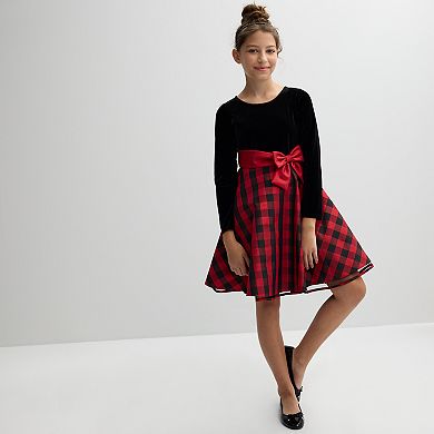 Girls 4-20 Bonnie Jean Buffalo Taffeta Flare Dress in Regular & Plus Size