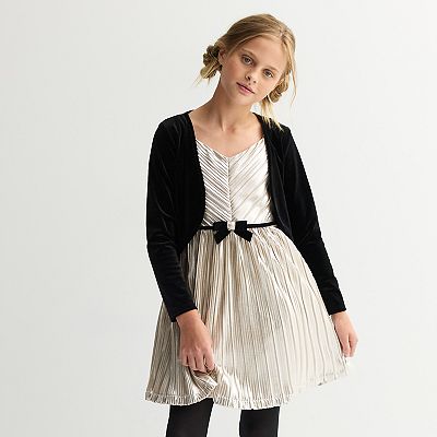 Girls 7-16 Bonnie Jean Crinkle Dress with Cardigan