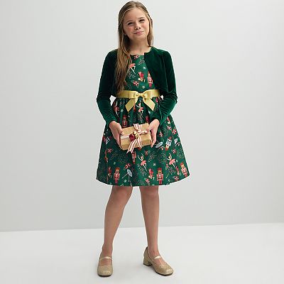 Girls 4 20 Bonnie Jean Nutcracker Dress Cardigan Set in Regular Plus Size