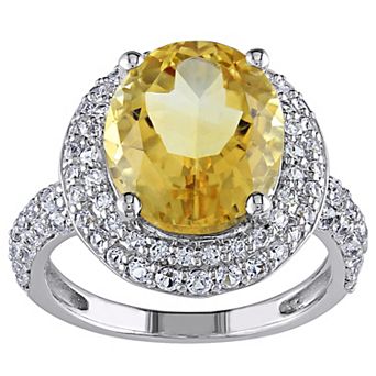 Stella Grace Sterling Silver Citrine & Lab-Created White Sapphire Double Halo Ring
