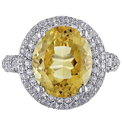 Stella Grace Sterling Silver Citrine & Lab-Created White Sapphire Double Halo Ring