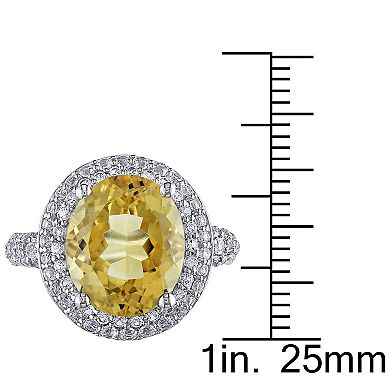 Stella Grace Sterling Silver Citrine & Lab-Created White Sapphire Double Halo Ring