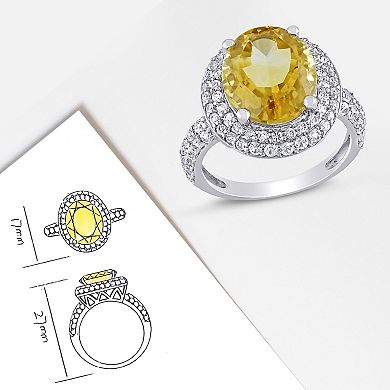 Stella Grace Sterling Silver Citrine & Lab-Created White Sapphire Double Halo Ring