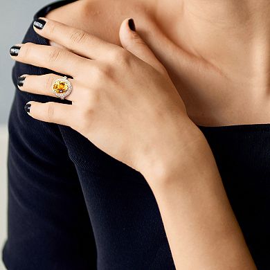Stella Grace Sterling Silver Citrine & Lab-Created White Sapphire Double Halo Ring