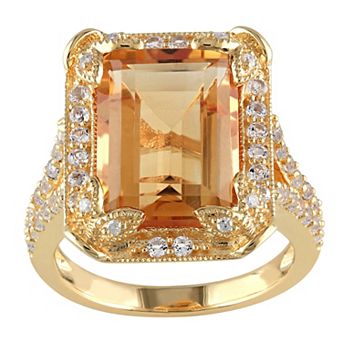 Stella Grace 18k Gold Over Silver Citrine, White Topaz & Diamond Accent Halo Split Shank Ring