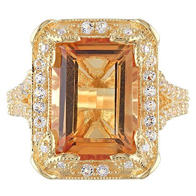 Stella Grace 18k Gold Over Silver Citrine, White Topaz & Diamond Accent Halo Split Shank Ring